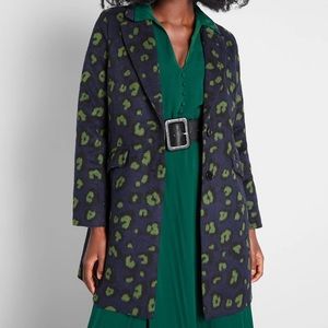 City Savvy Leopard Coat - Spotted All Over - Navy ModCloth Peacoat